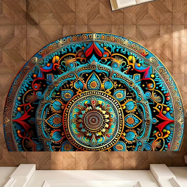 Half Round Mandala Rug | Colourful Non-Slip Entrance Mat