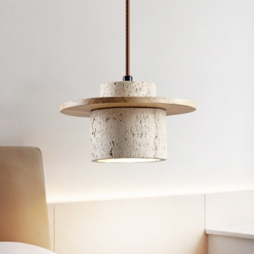 Steinaura: pendant lamp with a noble travertine umbrella 2
