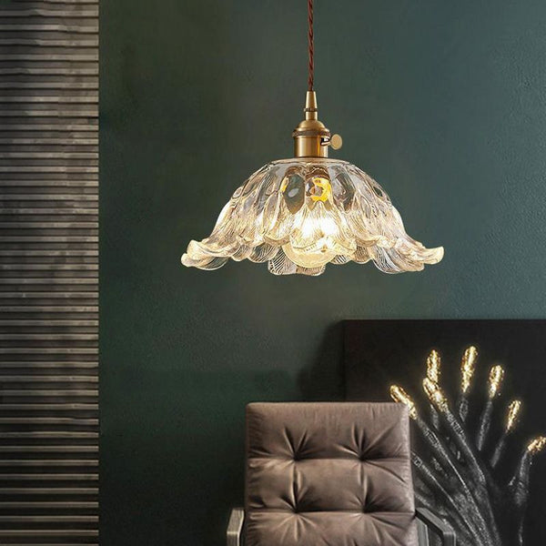 Industrial Flower Shape Glass Pendant Light in Gold 0