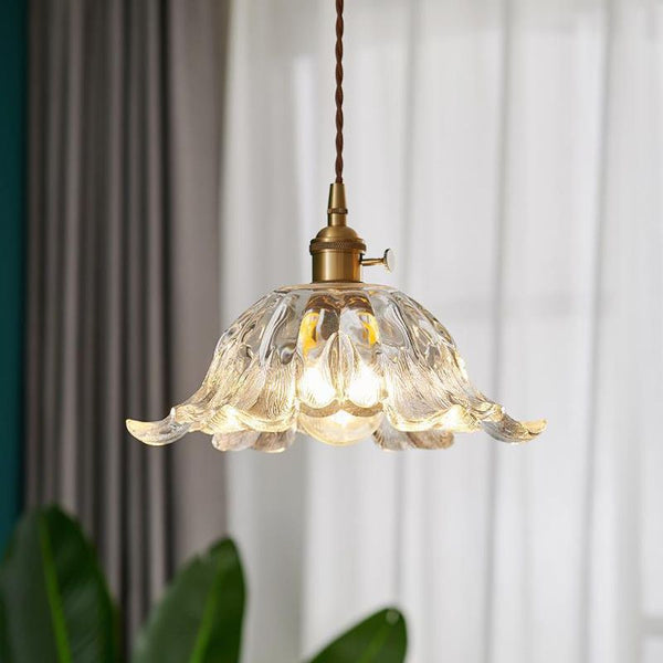 Industrial Flower Shape Glass Pendant Light in Gold 1