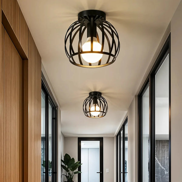 Ceiling Lamp | Industrial Ceiling Light Fixture with Vintage Open Cage Design 1