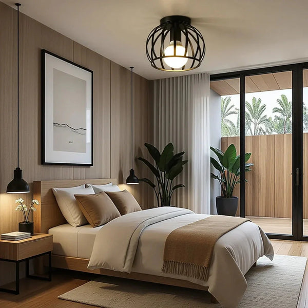 Ceiling Lamp | Industrial Ceiling Light Fixture with Vintage Open Cage Design 2