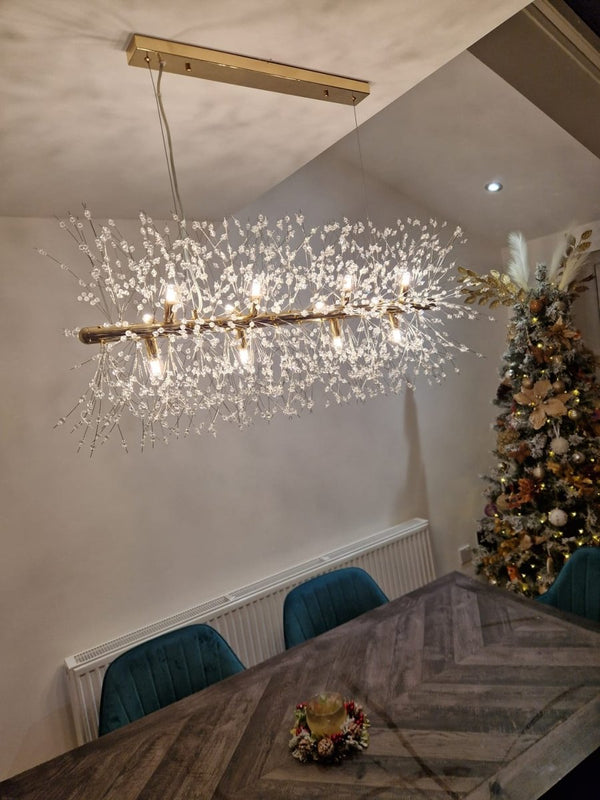 Modern linear chandelier with 12 lights made of crystal 0