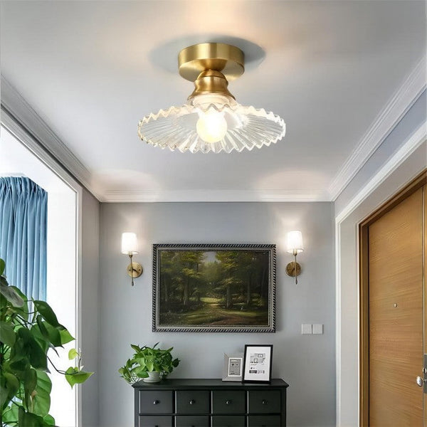 Vintage Clear Glass Ribbed Petal Ceiling Light 0