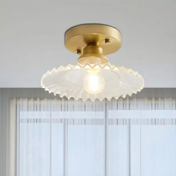 Vintage Clear Glass Ribbed Petal Ceiling Light 1