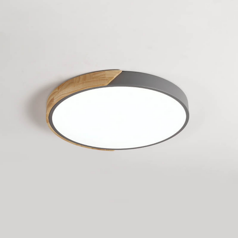 Flush Ceiling Light for Living Room | Dimmable LED with Wood Detail