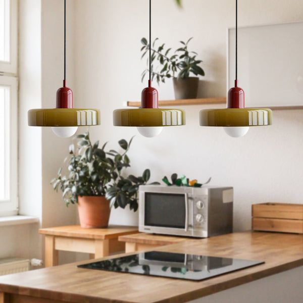 Trio glow: stylish pendant lamp with three colored glass screens 1