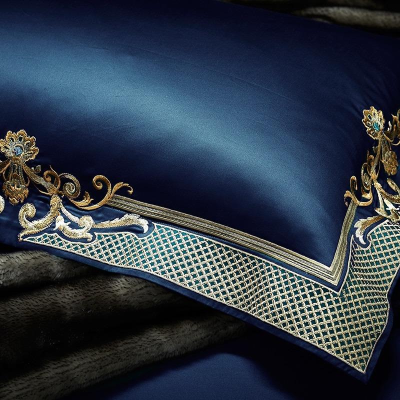 Azmira | Midnight Blue & Gold Jacquard Duvet Cover Set – Timeless Elegance in Egyptian Cotton