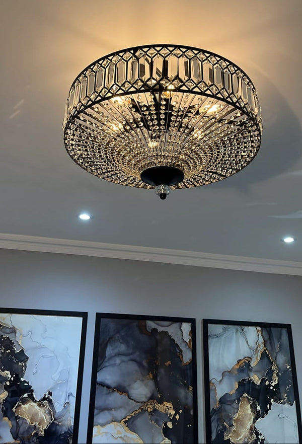 Ceiling Light Fixture Flush Mount Crystal Drum Design with Six Lights 1