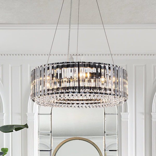Round Crystal Chandelier Light with Adjustable Height and Elegant Metal Design 1