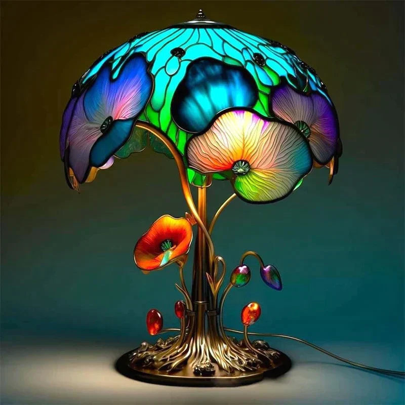 Table Lamp With Stained Glass Design | Artistic Table Lamps For Living Room-4